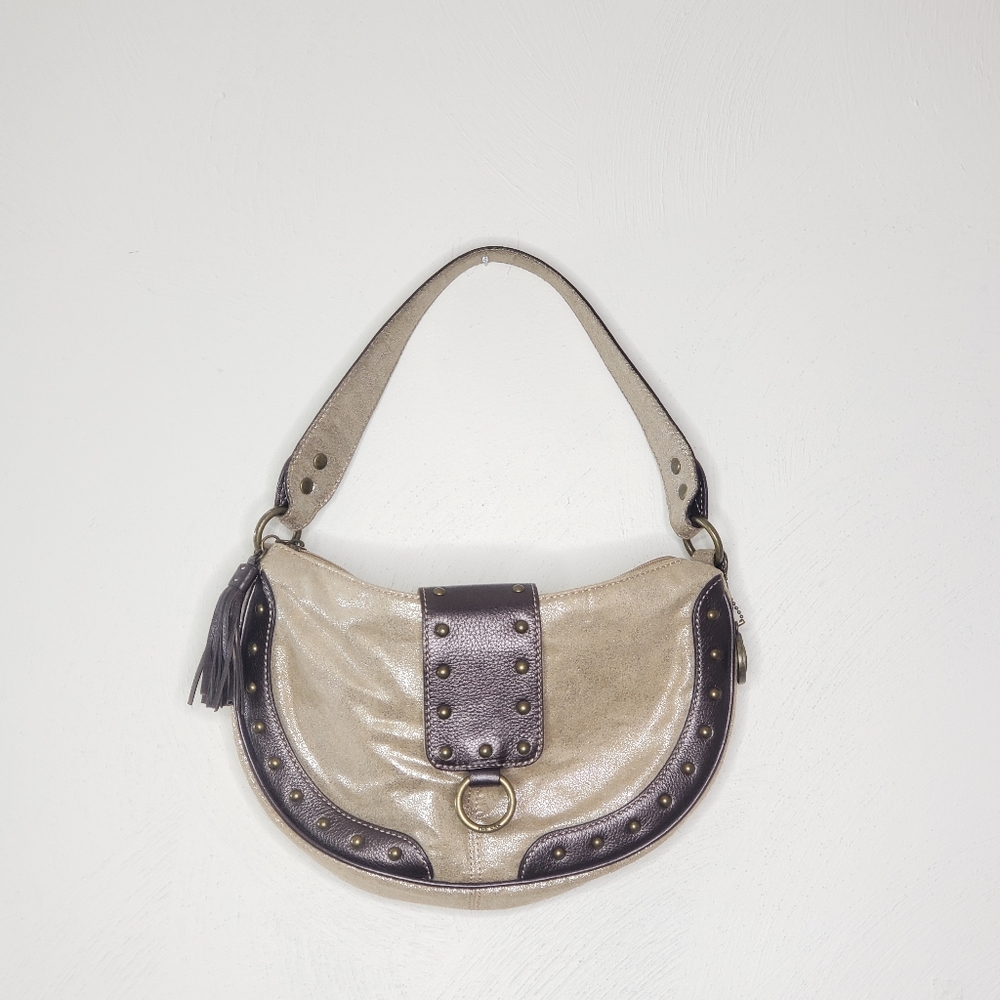 The Sak Pink Label Studded Metallic Leather Hobo Bag Bronze Tan Y2K Purse